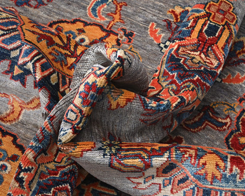 10x14 Gray Kazak Afghan Hand Knotted Geometric Wool Area Rug